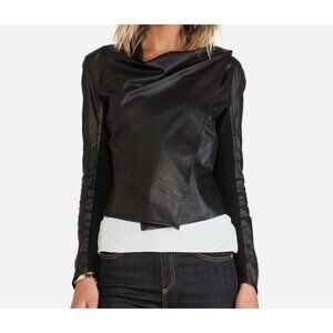 Draped black leather womens jacket